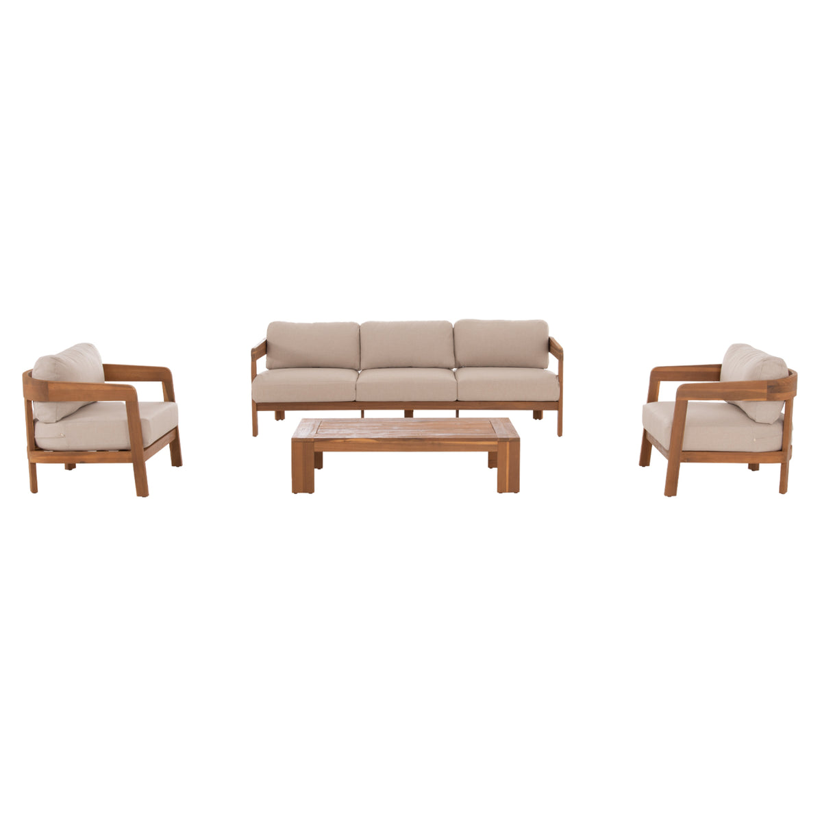Outdoor Lounge Set 4pcs Solara Hm6514 Acacia Wood--polyester Cushions Covers In Ecru