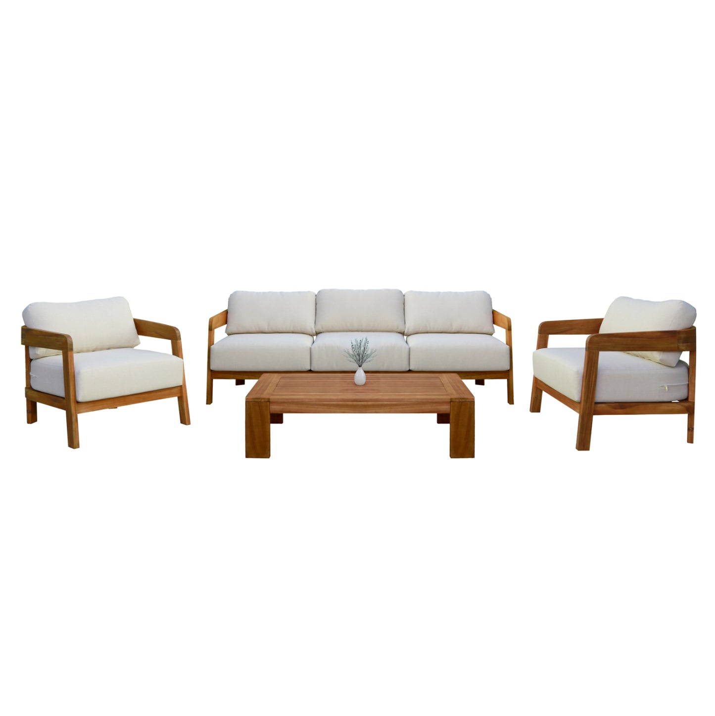 Outdoor Lounge Set 4pcs Solara Hm6514 Acacia Wood--polyester Cushions Covers In Ecru