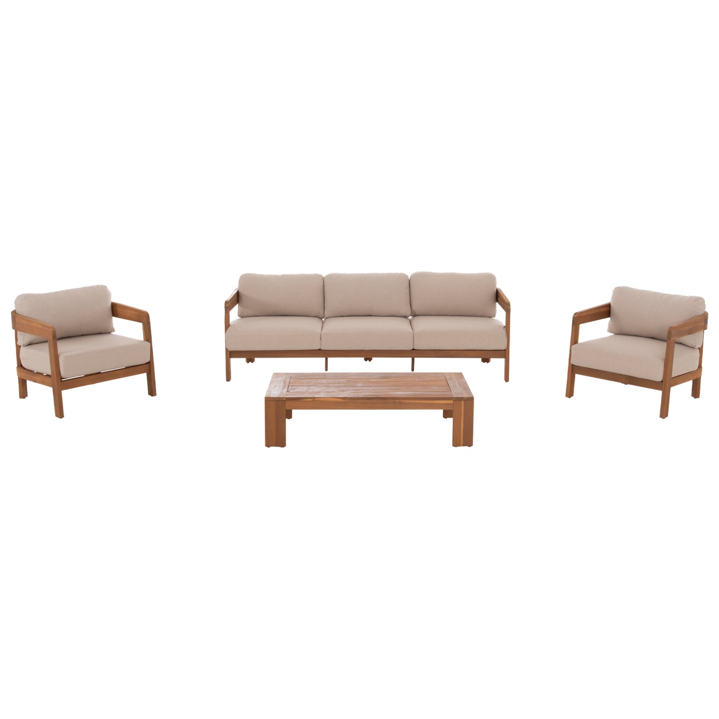 Outdoor Lounge Set 4pcs Solara Hm6514 Acacia Wood--polyester Cushions Covers In Ecru