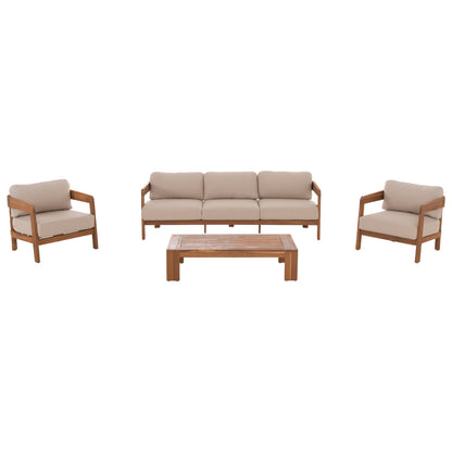 Outdoor Lounge Set 4pcs Solara Hm6514 Acacia Wood--polyester Cushions Covers In Ecru