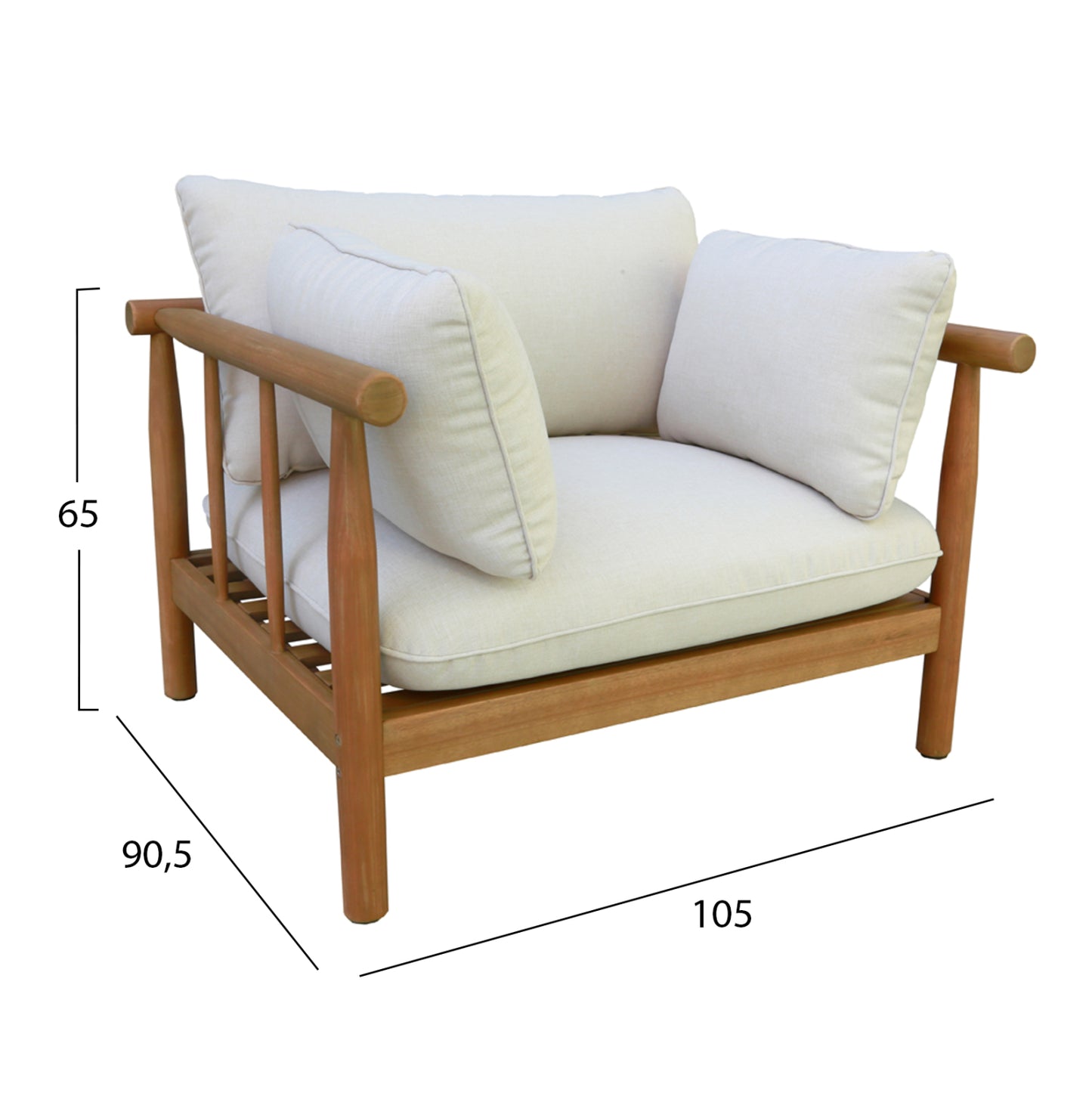 Outdoor Lounge Set 4pcs Elmora Hm6517 Acacia Wood--polyester Cushions Covers In Ecru