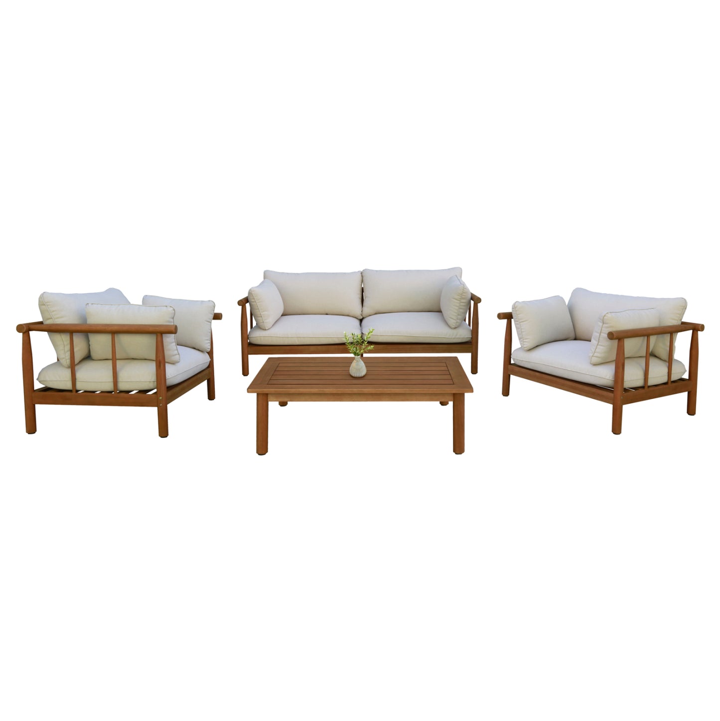 Outdoor Lounge Set 4pcs Elmora Hm6517 Acacia Wood--polyester Cushions Covers In Ecru