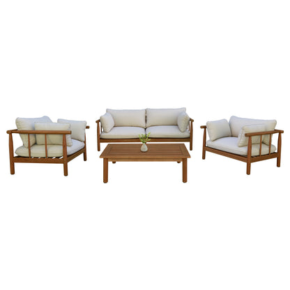 Outdoor Lounge Set 4pcs Elmora Hm6517 Acacia Wood--polyester Cushions Covers In Ecru