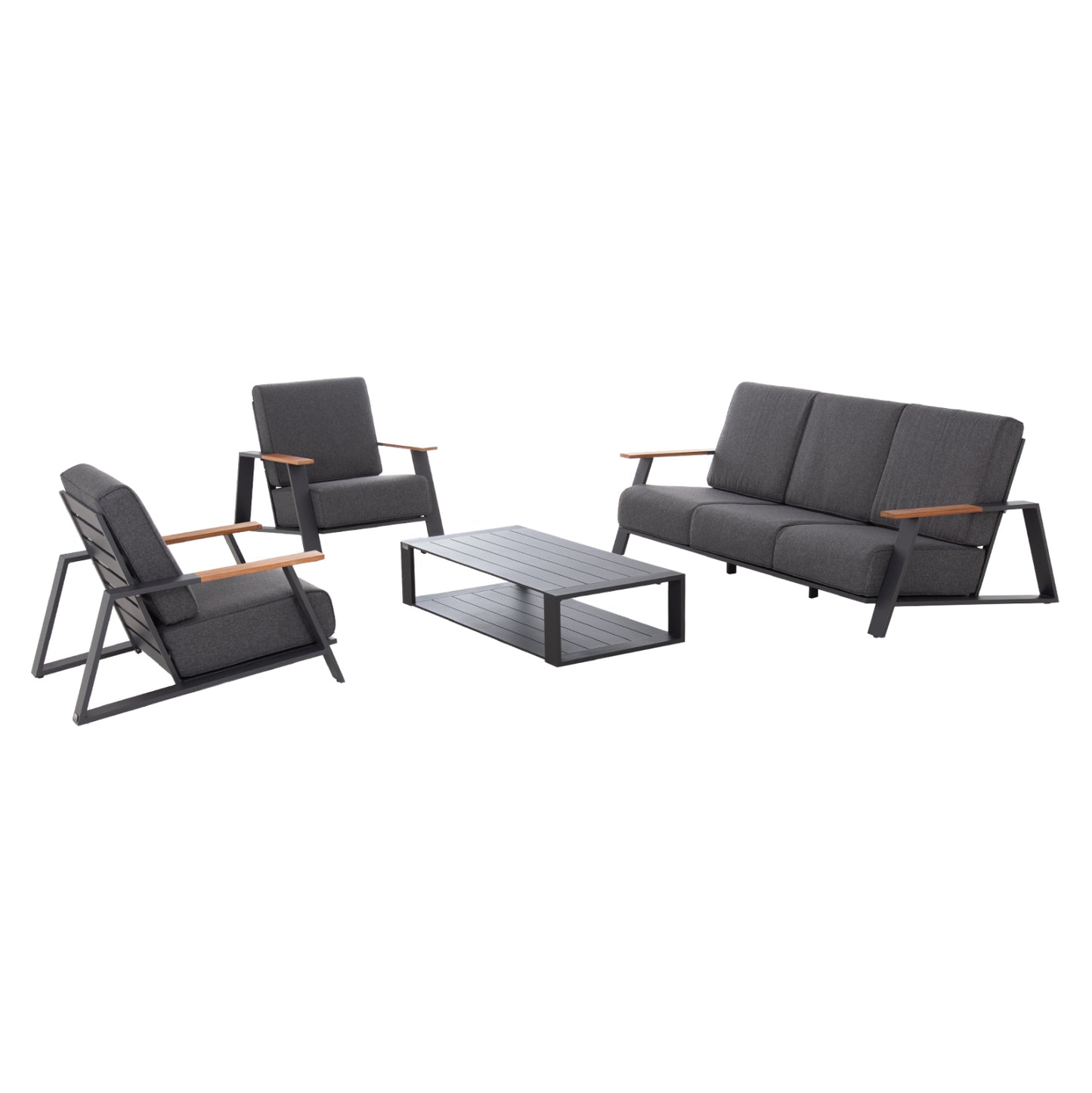 Outdoor Lounge Set 4pcs Laith Hm6551.01 Aluminum Frames & Cushions In Grey
