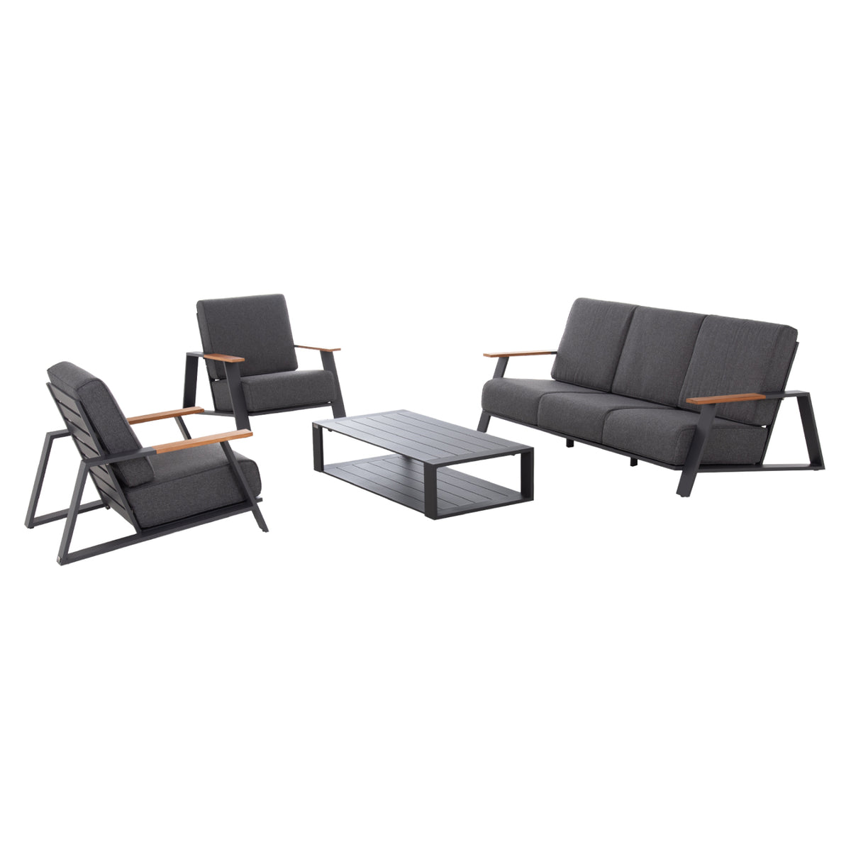 Outdoor Lounge Set 4pcs Laith Hm6551.01 Aluminum Frames & Cushions In Grey