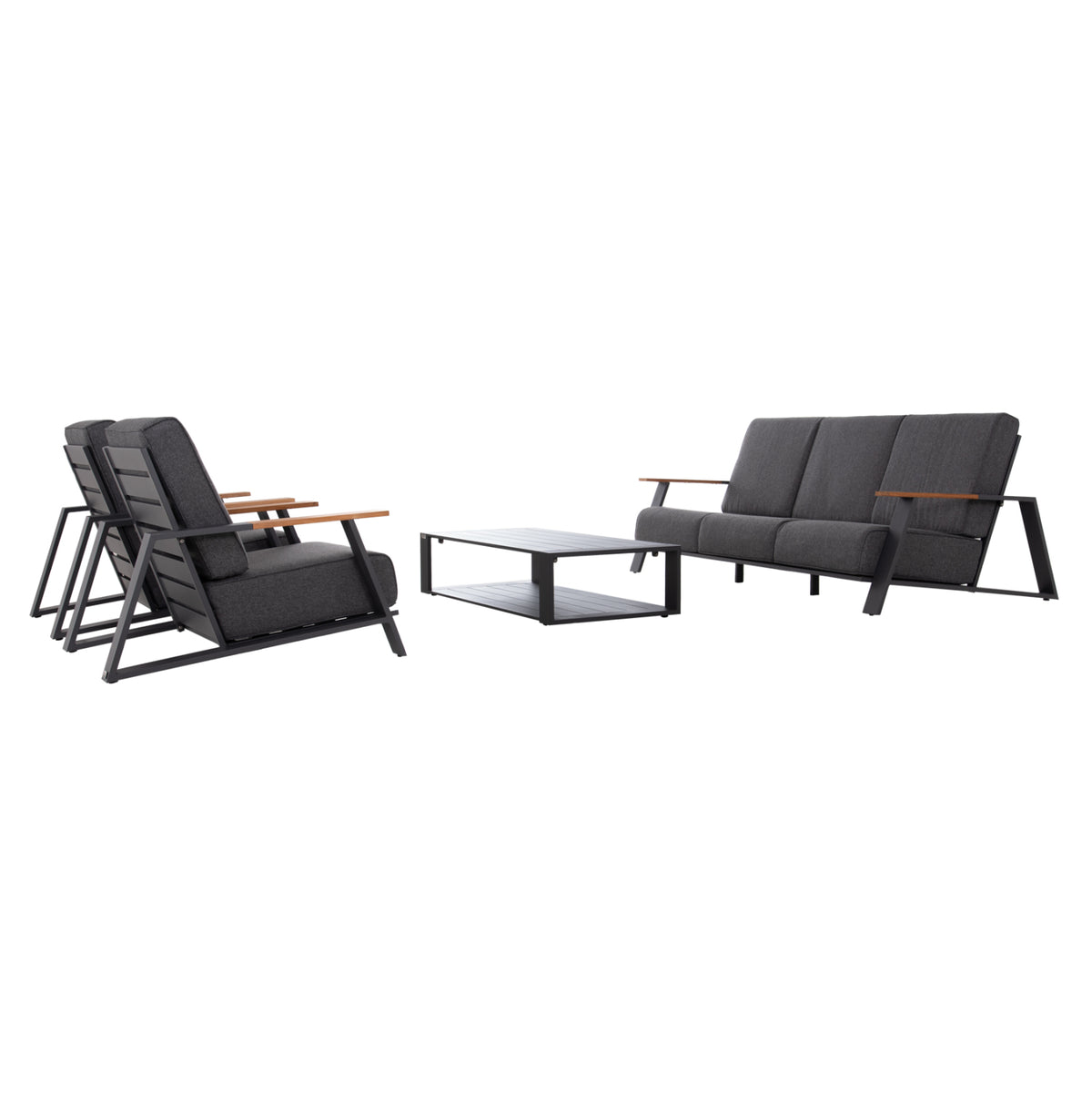 Outdoor Lounge Set 4pcs Laith Hm6551.01 Aluminum Frames & Cushions In Grey