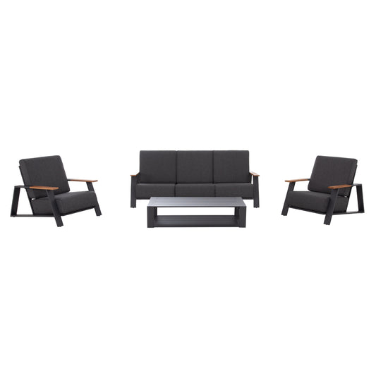 Outdoor Lounge Set 4pcs Laith Hm6551.01 Aluminum Frames & Cushions In Grey
