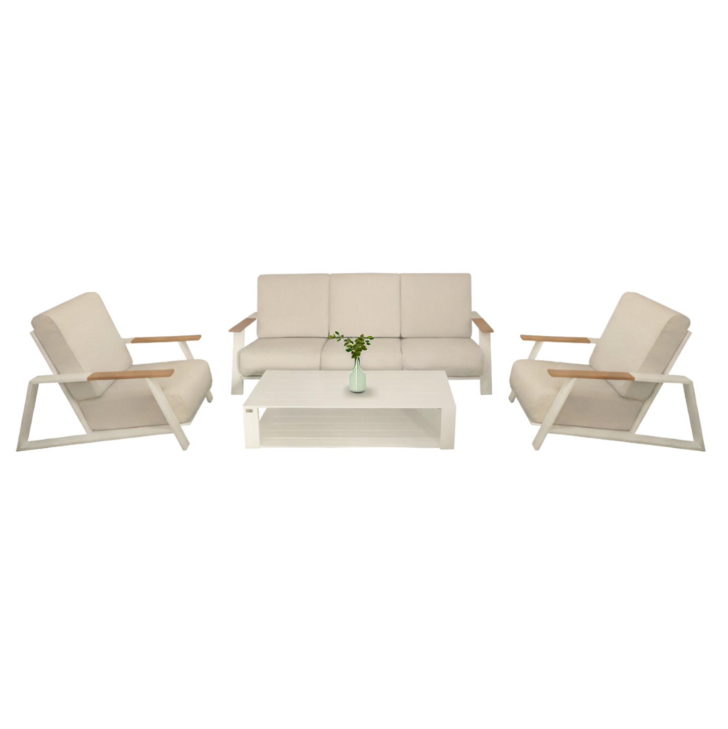 Outdoor Lounge Set 4pcs Laith Hm6551.02 Aluminum Frames & Cushions In Cream White