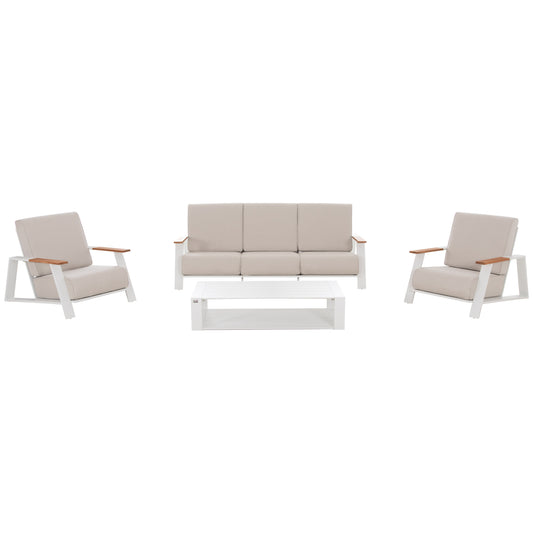 Outdoor Lounge Set 4pcs Laith Hm6551.02 Aluminum Frames & Cushions In Cream White