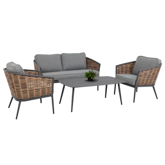 Outdoor Lounge Set 4pcs Cassian Hm6552.01 Aluminum & Cushions In Grey--p.e.rattan In Beige