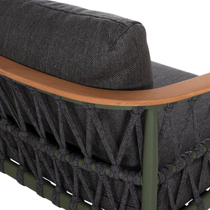 Outdoor Lounge Set 5pcs Stream Hm6426.07 Aluminum In Green-dark Grey Strap Rope & Olefin Fabric