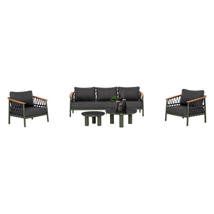 Outdoor Lounge Set 5pcs Stream Hm6426.07 Aluminum In Green-dark Grey Strap Rope & Olefin Fabric