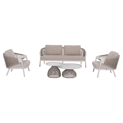 Outdoor Lounge Set 5pcs Driscoll Hm6473.02 Ivory White Aluminum--beige Rope & Olefin Fabric