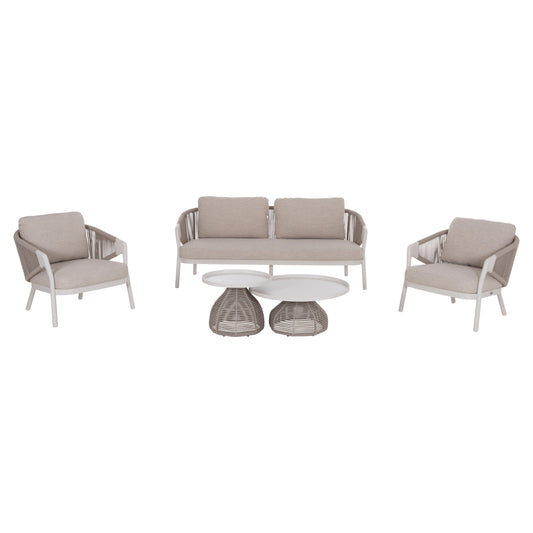 Outdoor Lounge Set 5pcs Driscoll Hm6473.02 Ivory White Aluminum--beige Rope & Olefin Fabric