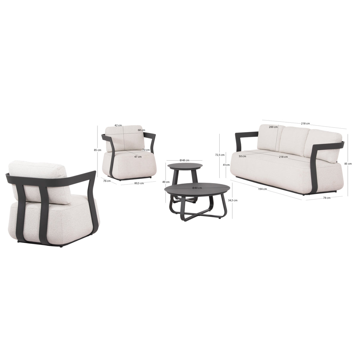 Lounge Set 5pcs Series Pacific Hm6253.01 Dark Grey Aluminum-cream White Cushions