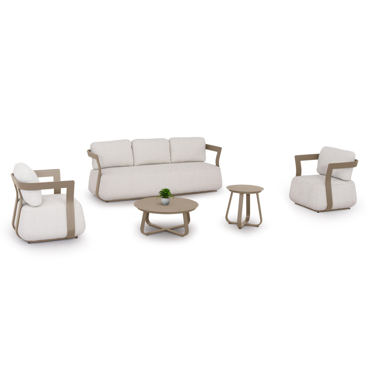 Lounge Set 5pcs Pacific Hm6253.04 Aluminum In Champagne Color - Cream White Fabric