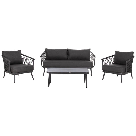 Outdoor Lounge Set 4-seat Willa Hm6505.01 Aluminum-rope-cushions In Grey