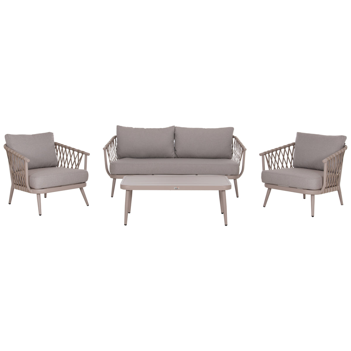 Outdoor Lounge Set 4-seat Willa Hm6505.02 Aluminum-rope In Beige--cushions In Grey