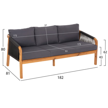 Outdoor Lounge Set 4pcs Rosswell Hm6084.01 Acacia Wood-round Rope & Cushions In Anthracite