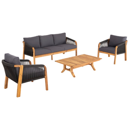 Outdoor Lounge Set 4pcs Rosswell Hm6084.01 Acacia Wood-round Rope & Cushions In Anthracite