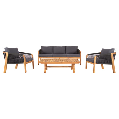 Outdoor Lounge Set 4pcs Rosswell Hm6084.01 Acacia Wood-round Rope & Cushions In Anthracite