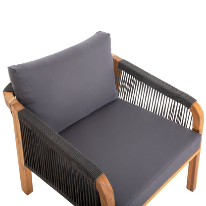 Outdoor Lounge Set 4pcs Rosswell Hm6084.01 Acacia Wood-round Rope & Cushions In Anthracite