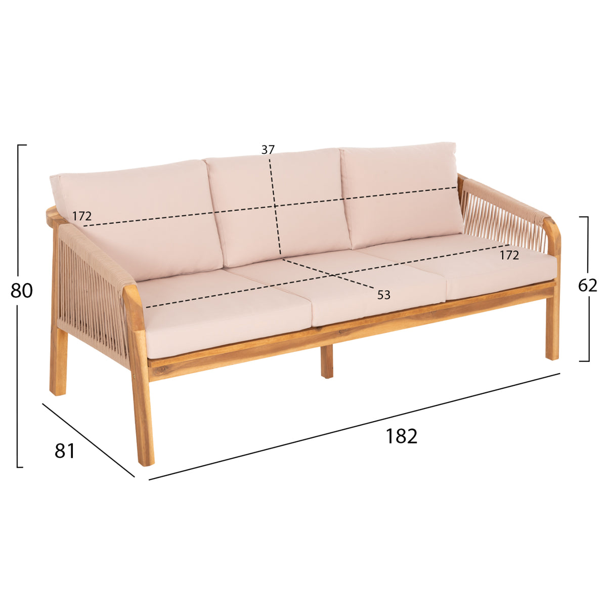 Outdoor Lounge Set 4pcs Rosswell Hm6084.02 Acacia Wood-round Rope-beige Cushions (Copy)