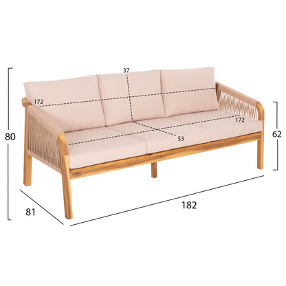 Outdoor Lounge Set 4pcs Rosswell Hm6084.02 Acacia Wood-round Rope-beige Cushions (Copy)