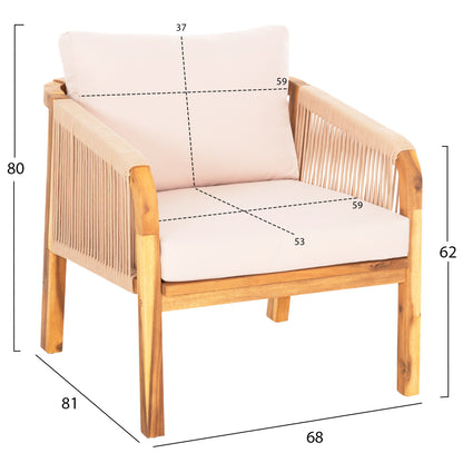 Outdoor Lounge Set 4pcs Rosswell Hm6084.02 Acacia Wood-round Rope-beige Cushions (Copy)