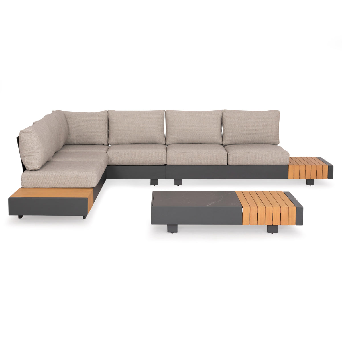 Outdoor Corner Lounge Set 4pcs Adhara Hm6189 Aluminum-olefin Fabric-sintered Stone