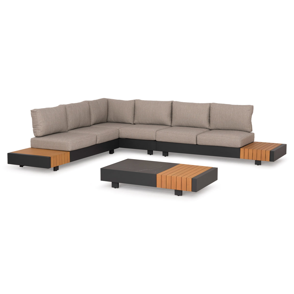 Outdoor Corner Lounge Set 4pcs Adhara Hm6189 Aluminum-olefin Fabric-sintered Stone