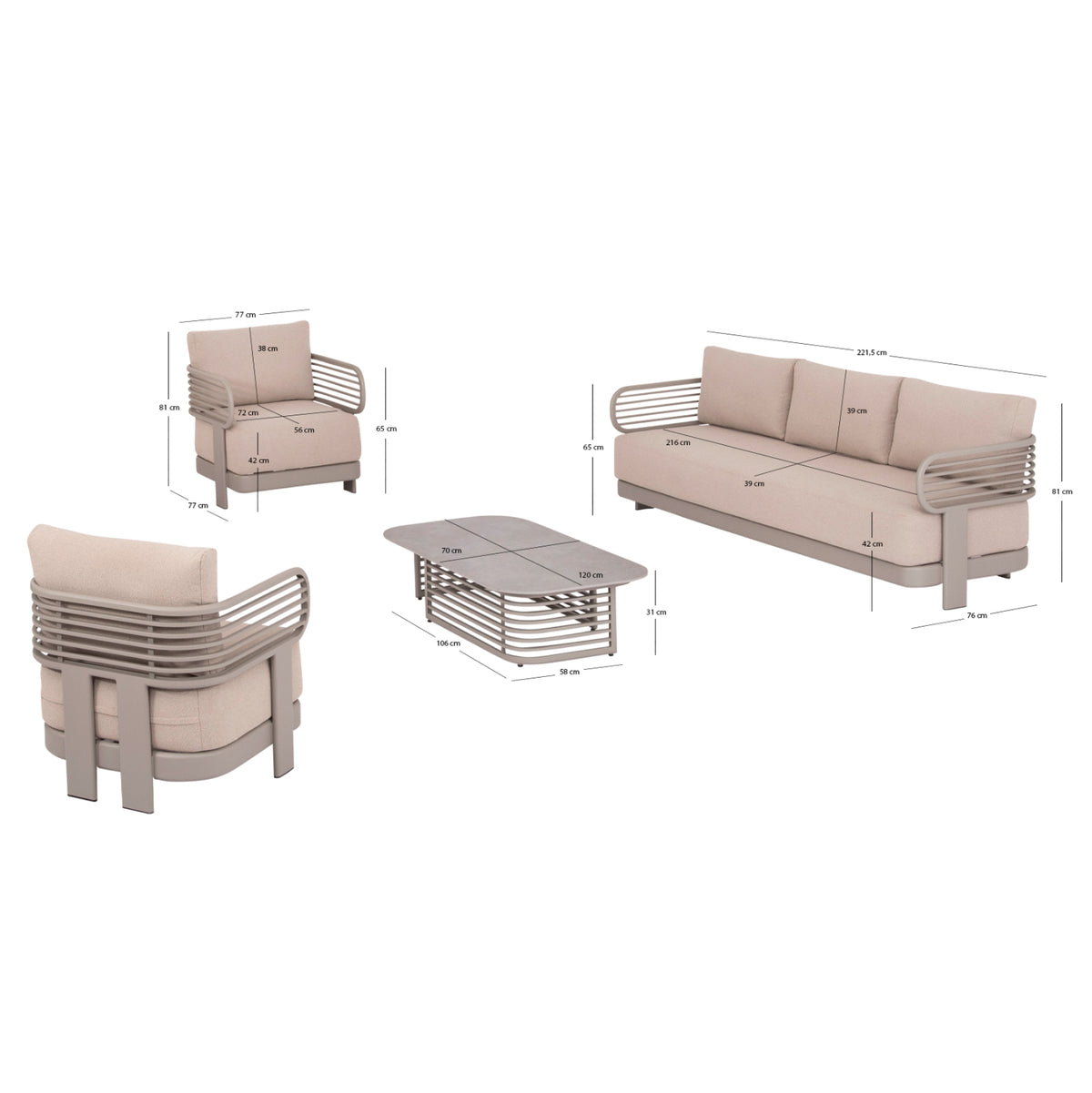 Outdoor Lounge Set 4pcs Aura Hm6193.04 Champagne Colored Aluminum-olefin Fabric-rock Beam Top