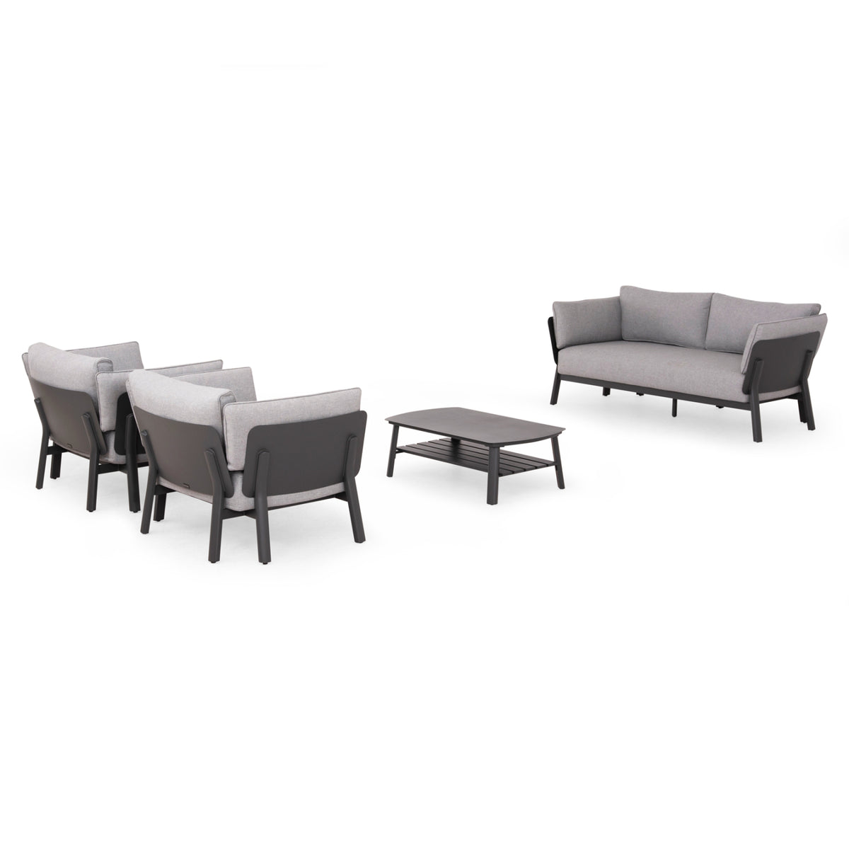 Outdoor Lounge Set 4pcs Enastron Hm6194.01 Dark Grey Aluminum & Grey Olefin Fabric