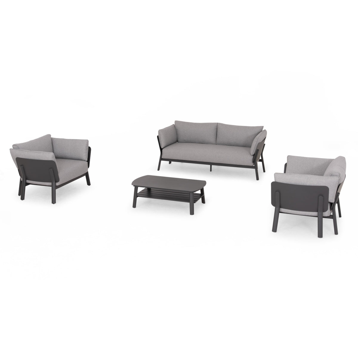 Outdoor Lounge Set 4pcs Enastron Hm6194.01 Dark Grey Aluminum & Grey Olefin Fabric