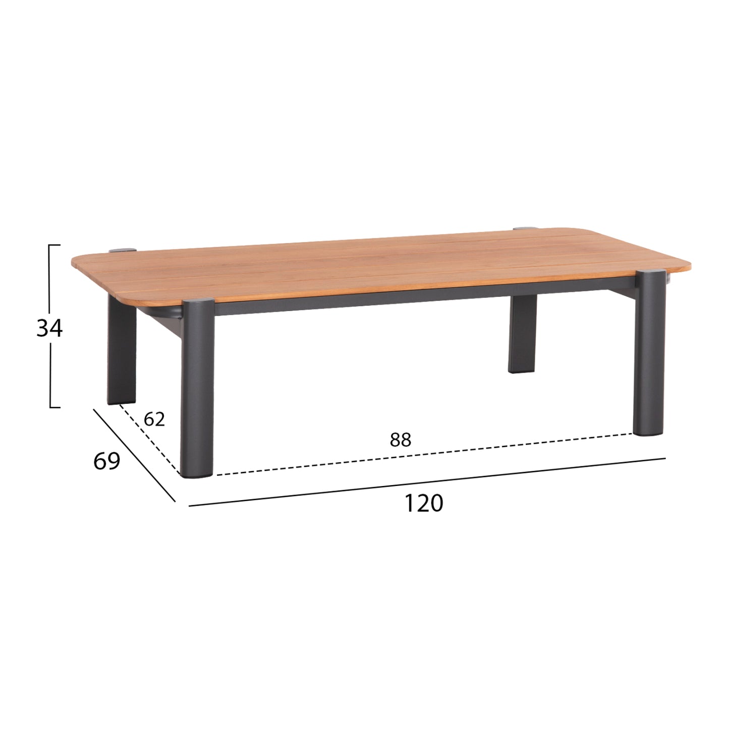 Outdoor Lounge Set 4pcs Elara Hm6195.01 Dark Grey Aluminum-grey Olefin-teak Wood