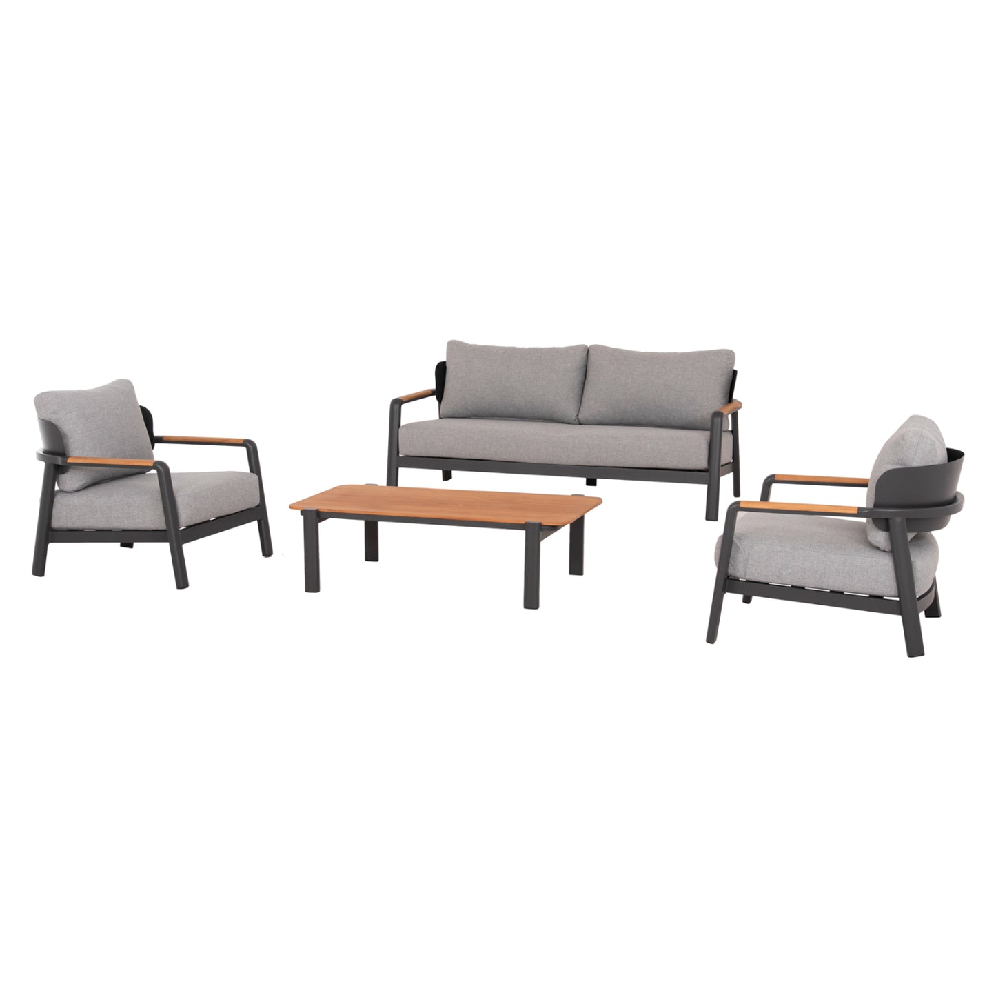 Outdoor Lounge Set 4pcs Elara Hm6195.01 Dark Grey Aluminum-grey Olefin-teak Wood
