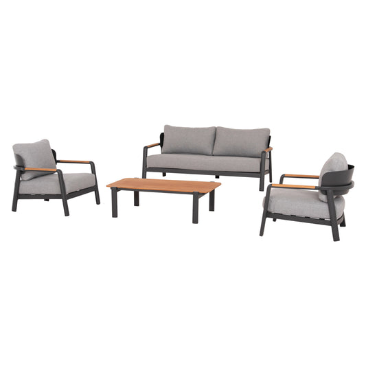Outdoor Lounge Set 4pcs Elara Hm6195.01 Dark Grey Aluminum-grey Olefin-teak Wood
