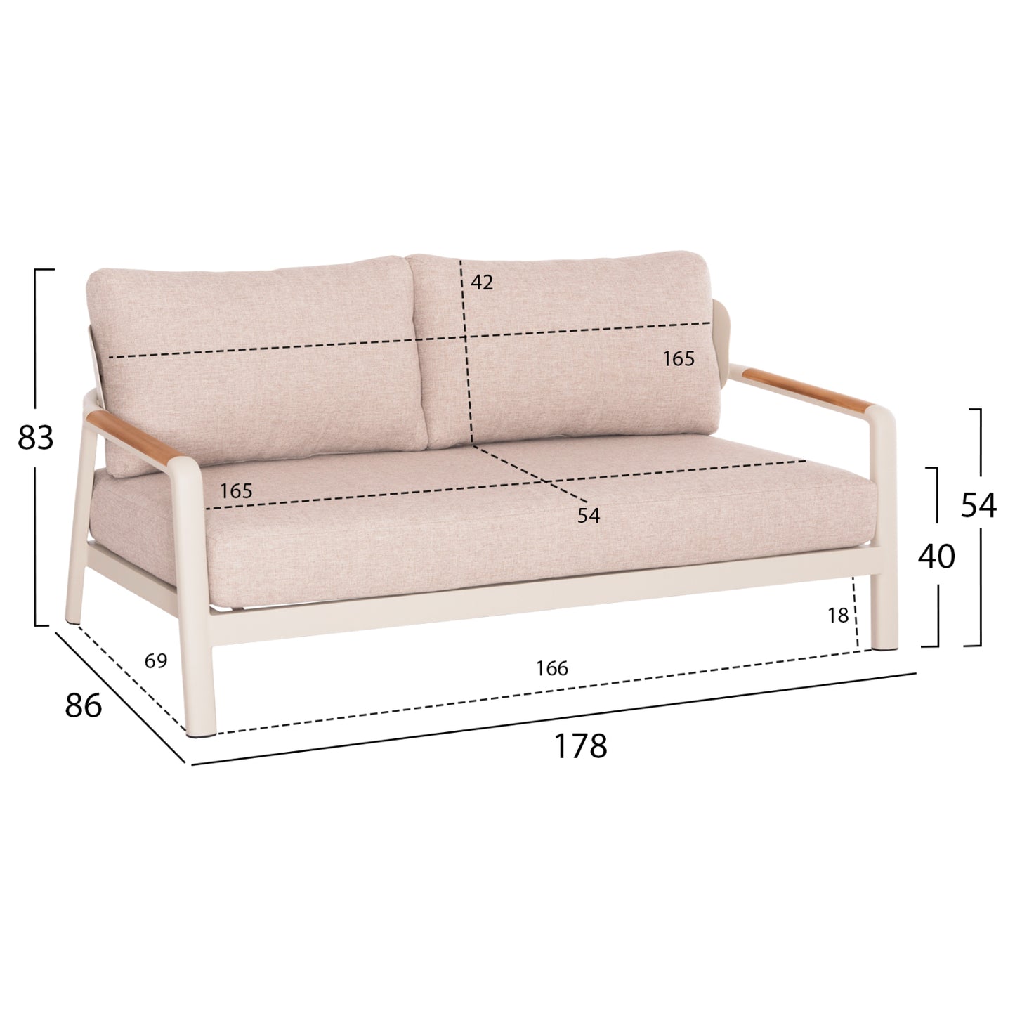 Outdoor Lounge Set 4pcs Elara Hm6195.05 Beige Aluminum-beige Olefin-teak Wood