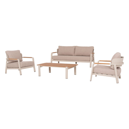 Outdoor Lounge Set 4pcs Elara Hm6195.05 Beige Aluminum-beige Olefin-teak Wood