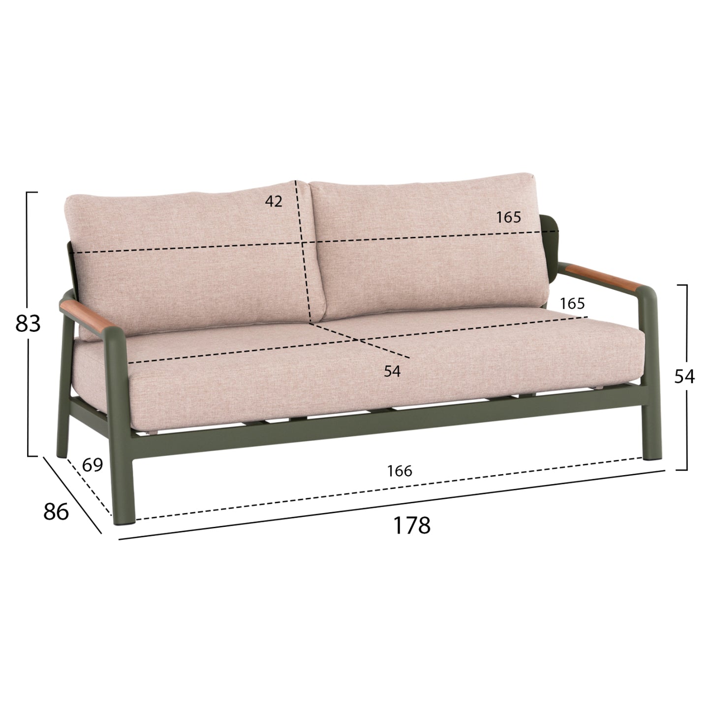 Outdoor Lounge Set 4pcs Elara Hm6195.06 Green Aluminum-beige Olefin-teak Wood
