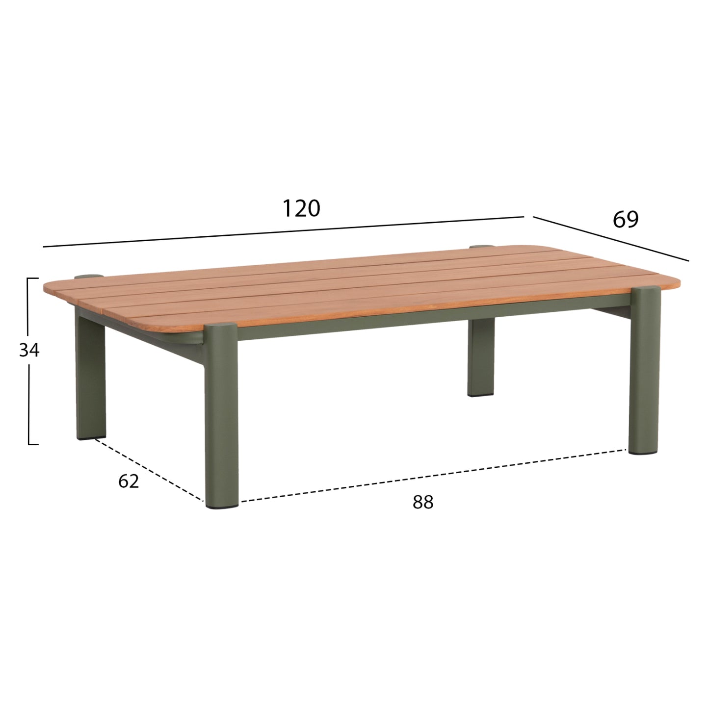 Outdoor Lounge Set 4pcs Elara Hm6195.06 Green Aluminum-beige Olefin-teak Wood