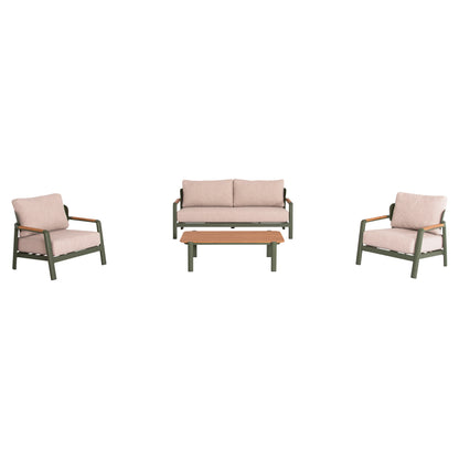 Outdoor Lounge Set 4pcs Elara Hm6195.06 Green Aluminum-beige Olefin-teak Wood