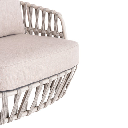 Outdoor Lounge Set 4pcs Sabo Hm6208.02 Cream White Aluminum-beige P.e.rope & Olefin Fabric-teak Wood In Natural