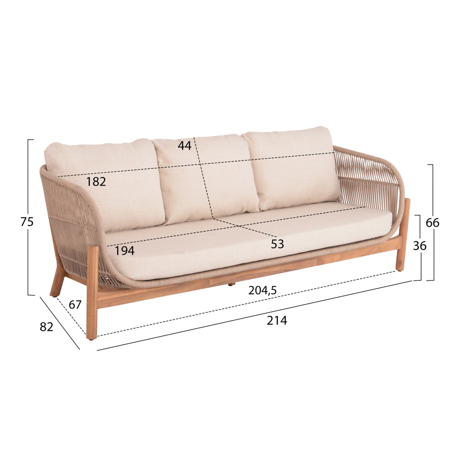 Outdoor Lounge Set 4pcs Sanji Hm6219 Acacia Wood-aluminum Frame-rope