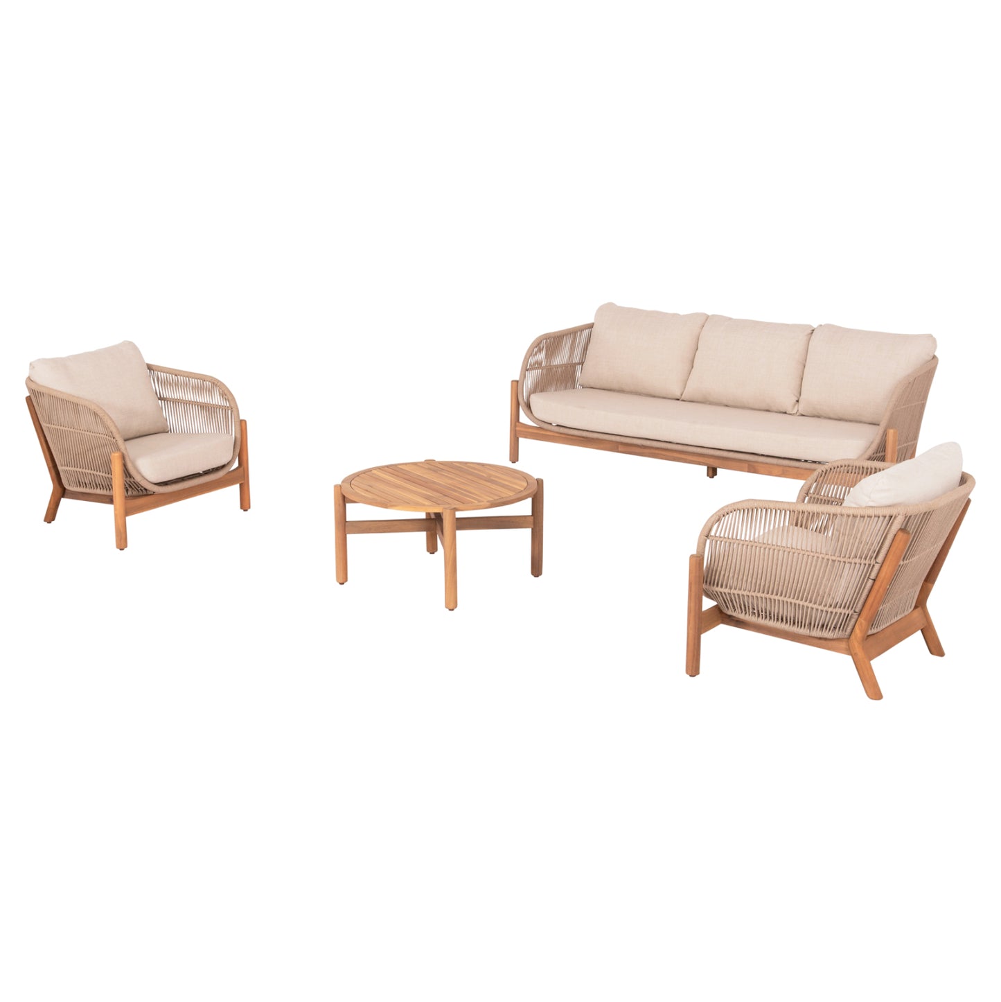 Outdoor Lounge Set 4pcs Sanji Hm6219 Acacia Wood-aluminum Frame-rope