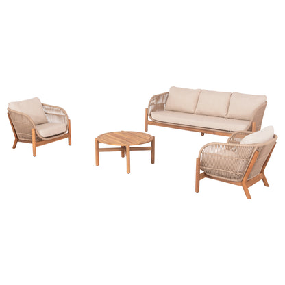 Outdoor Lounge Set 4pcs Sanji Hm6219 Acacia Wood-aluminum Frame-rope