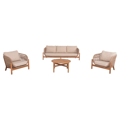 Outdoor Lounge Set 4pcs Sanji Hm6219 Acacia Wood-aluminum Frame-rope