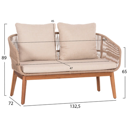 Franky Outdoor Lounge Set 4Pcs - Acacia Wood, Metal frame, Rope