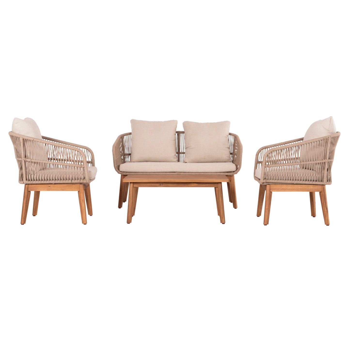 Outdoor Lounge Set 4pcs Franky Hm6231 Acacia Wood-metal Frame-rope