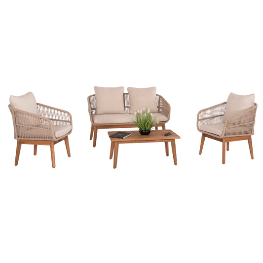 Franky Outdoor Lounge Set 4Pcs - Acacia Wood, Metal frame, Rope